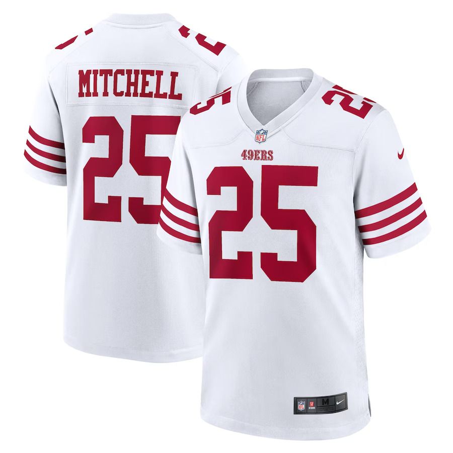 Men San Francisco 49ers 25 Elijah Mitchell Nike White Player Game NFL Jersey